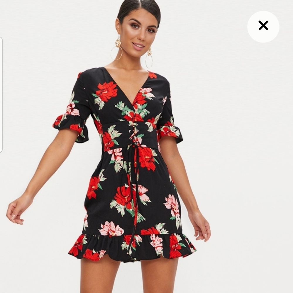 Black corset floral swing dress.